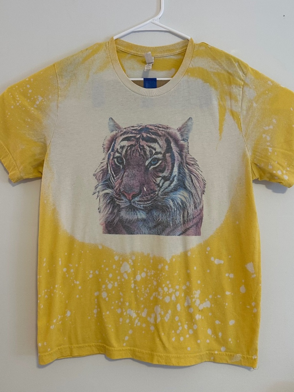 Women's Tiger Animal Print T-Shirt XL Yellow Tie Dye Y2K Short Sleeve